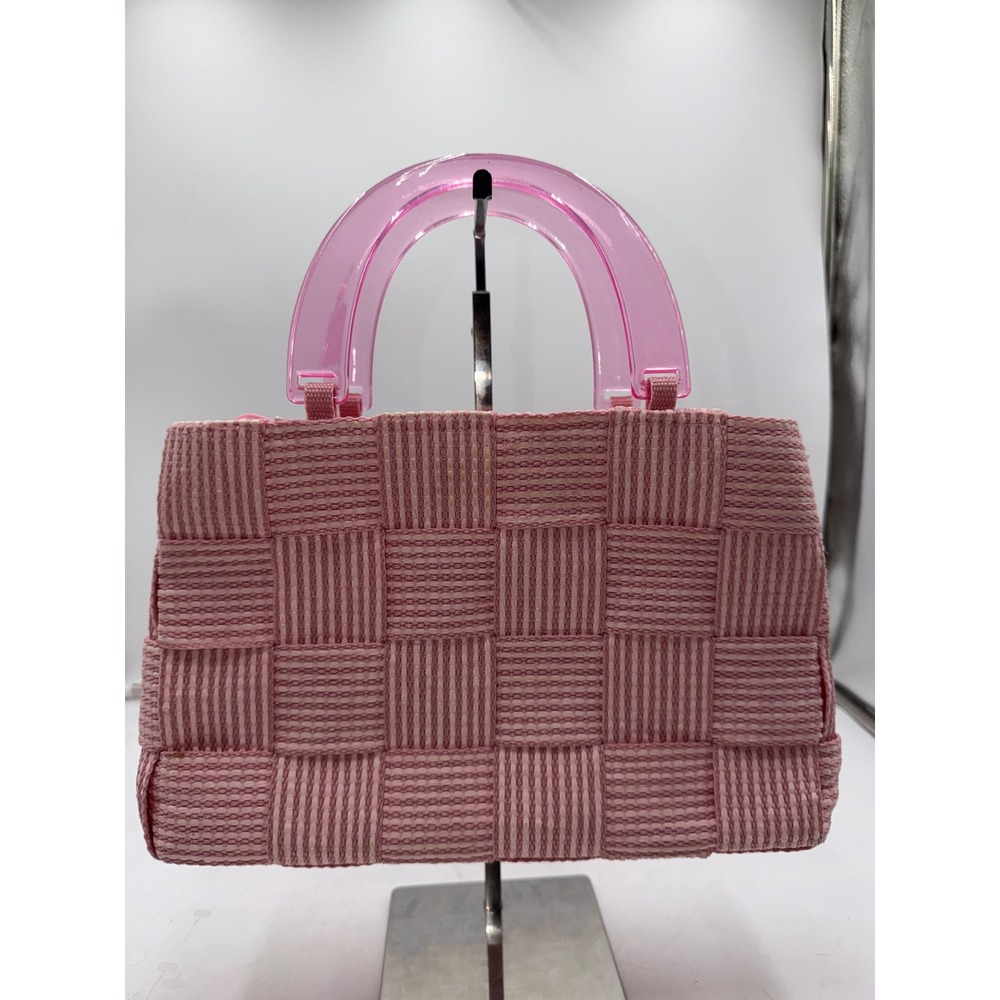 M. & G. Bertini Pink Woven Straw Handbag Made in Italy Acrylic Handles